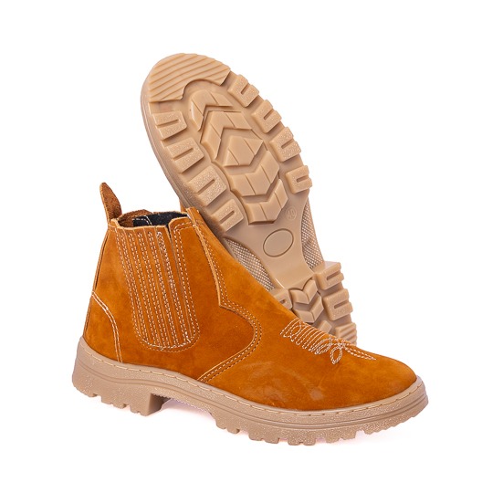 BOTINA COURO NOBUCK CAMEL COM BORDADO FLORAO SL SEG. PVC NATURAL